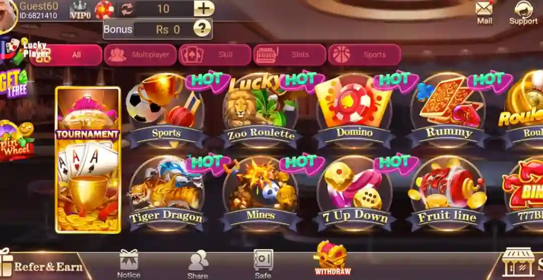 3Patti Tiger game lobby interface with card and casual game modes